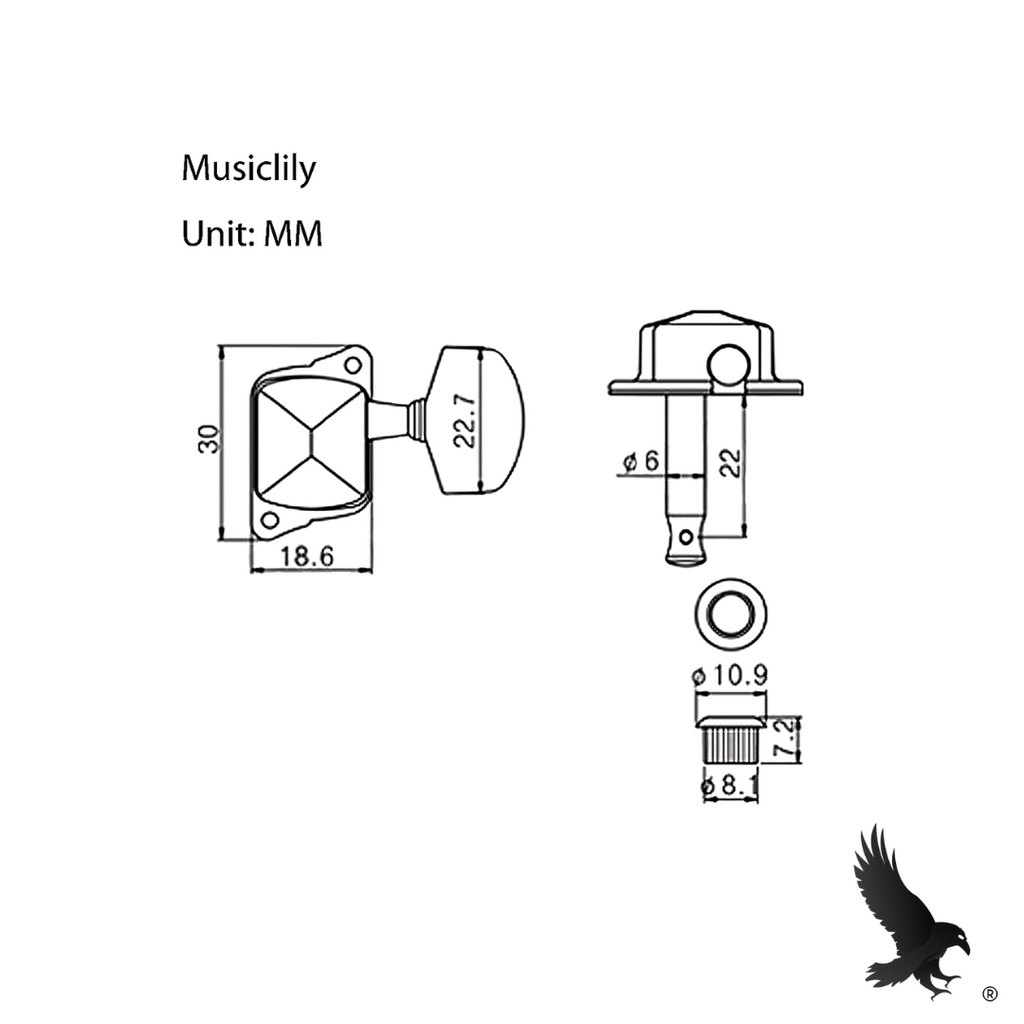 Clavijas de Afinación 3R3L Cromadas - Musiclily Pro 3R3L Guitar Semi-Closed Tuners Chrome